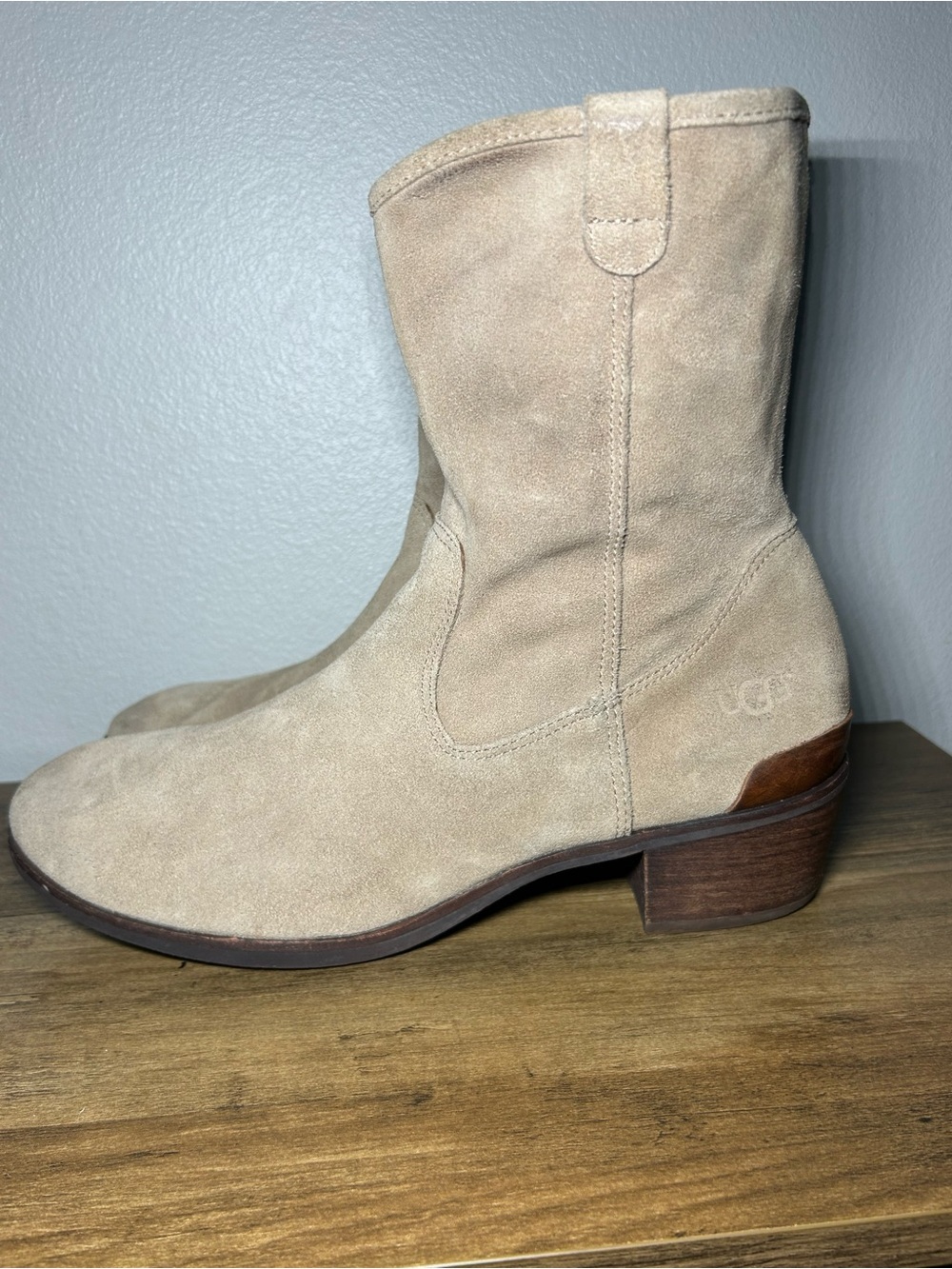UGG Beige Suede Lace Up Ankle Boots
